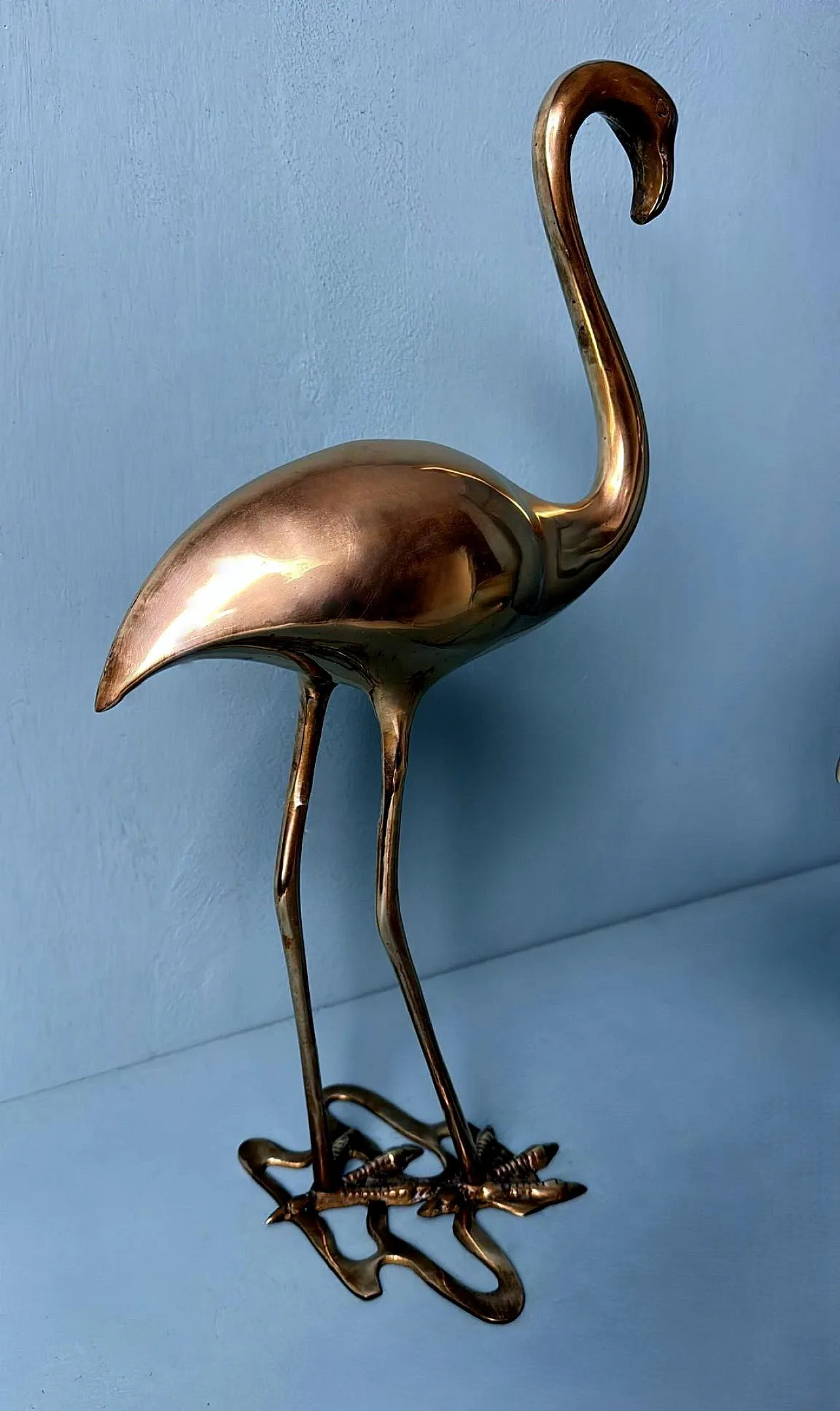 Pair of brass flamingo sculptures in a basin, 1970s 12