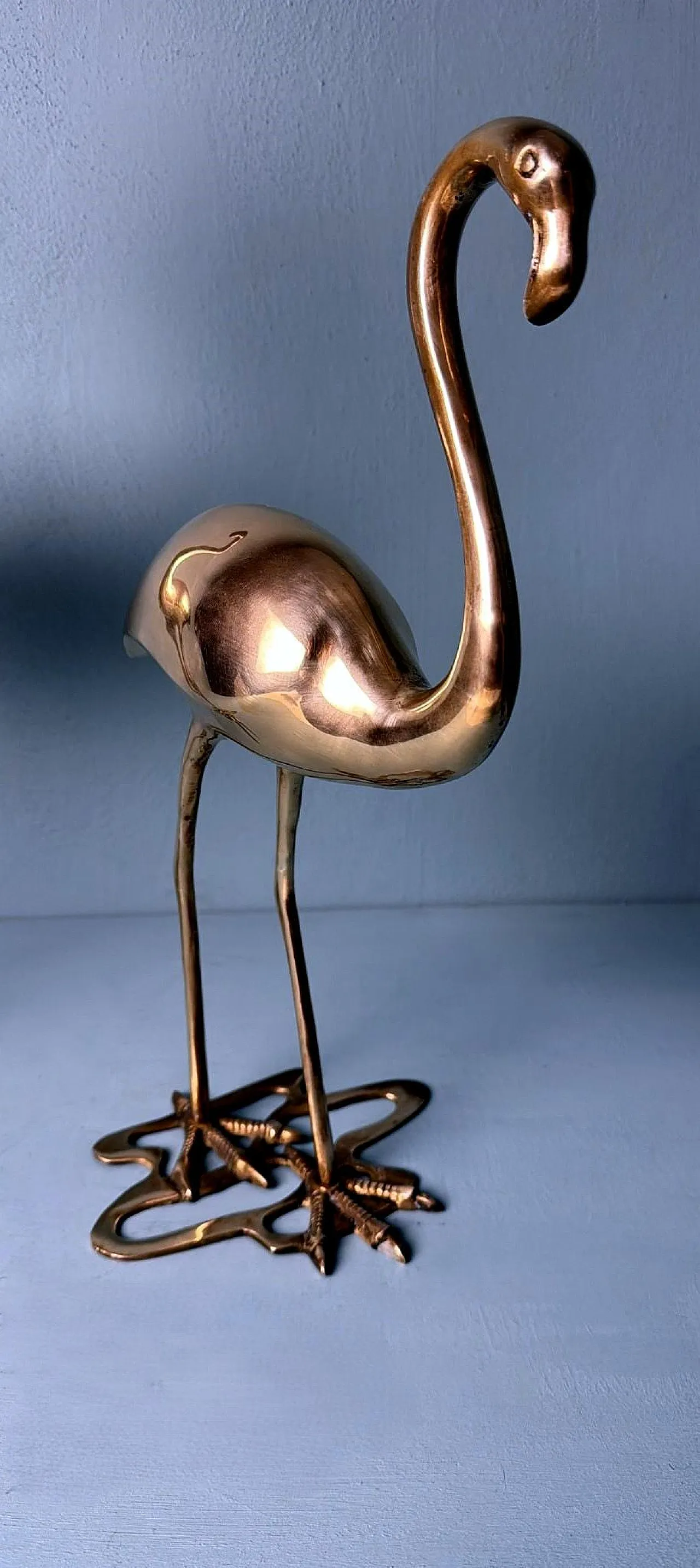 Pair of brass flamingo sculptures in a basin, 1970s 13