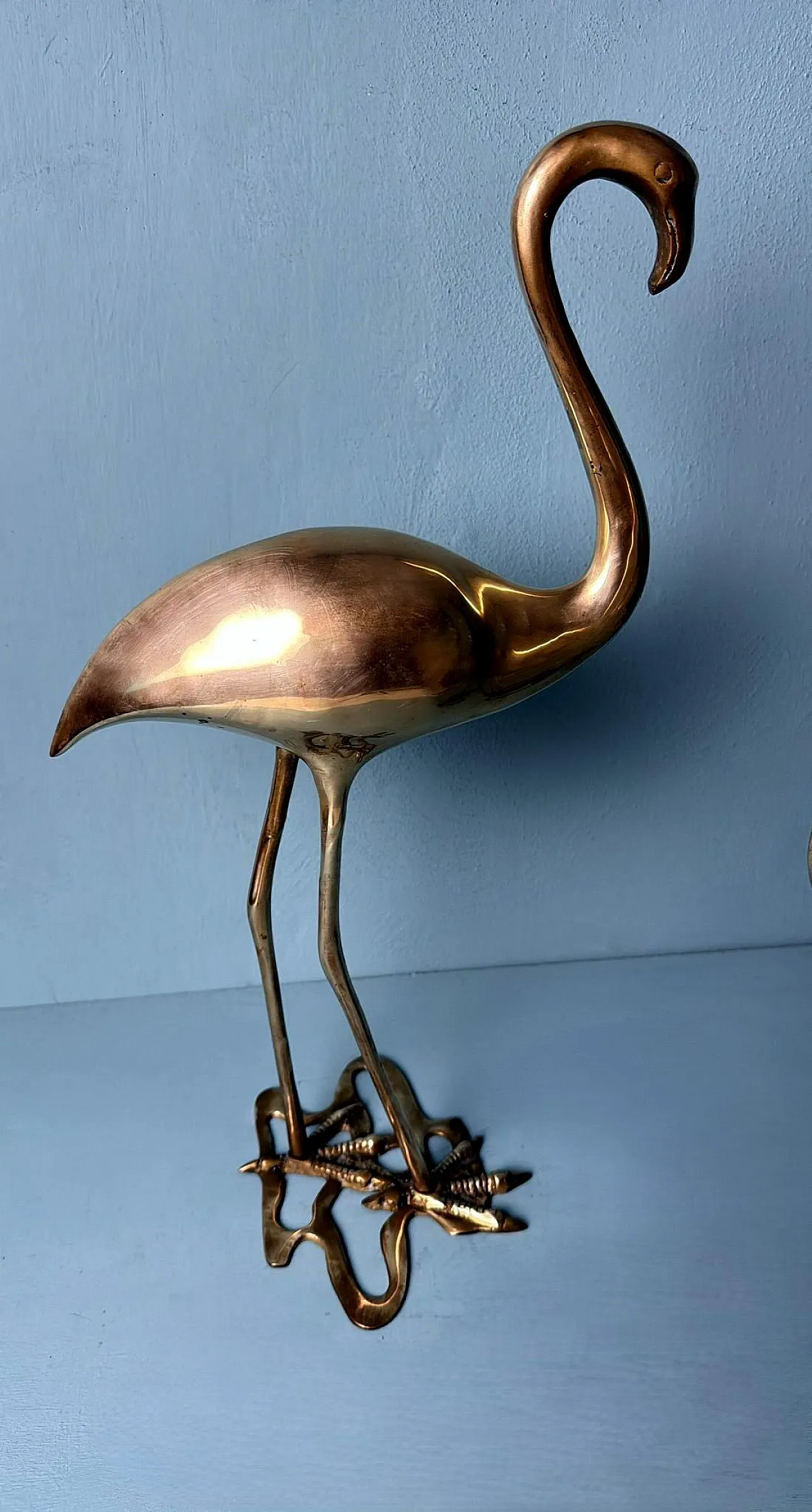 Pair of brass flamingo sculptures in a basin, 1970s 14