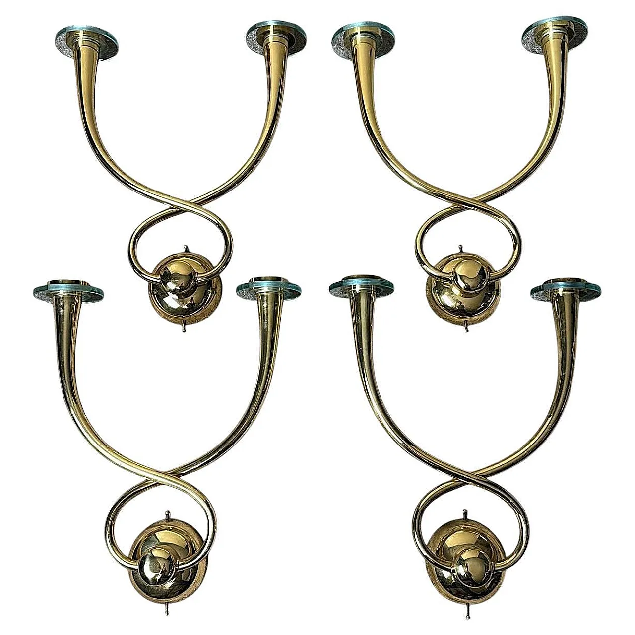 4 Brass applications with crystal bobeches, 1960s 1