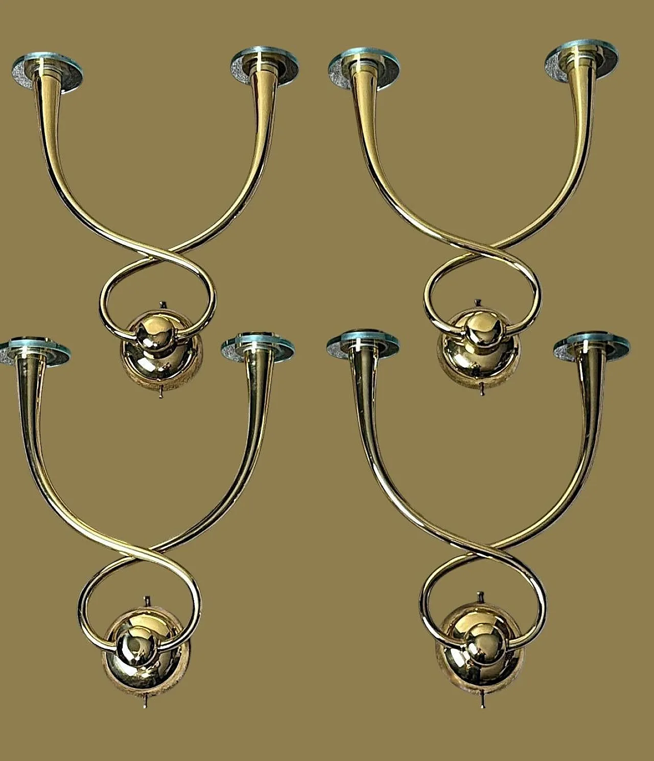 4 Brass applications with crystal bobeches, 1960s 2