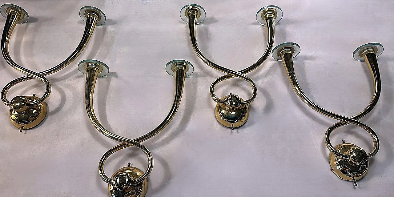 4 Brass applications with crystal bobeches, 1960s 4