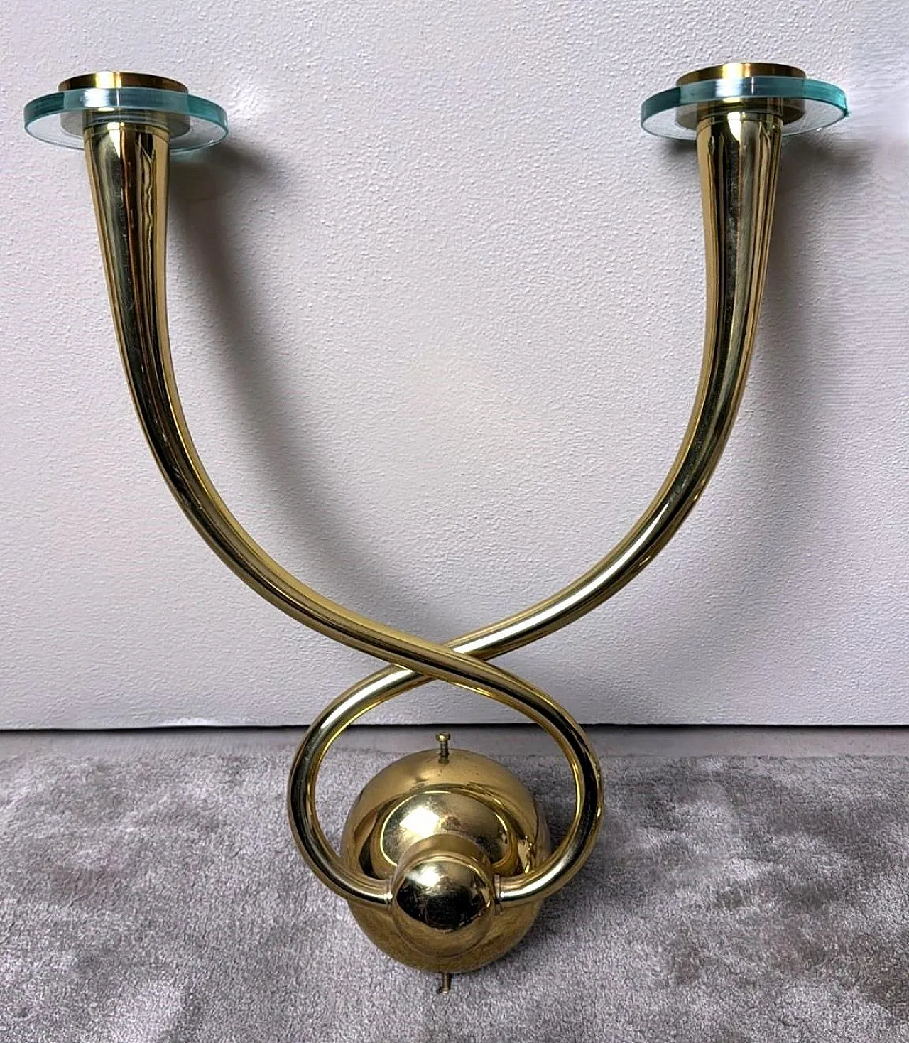 4 Brass applications with crystal bobeches, 1960s 6