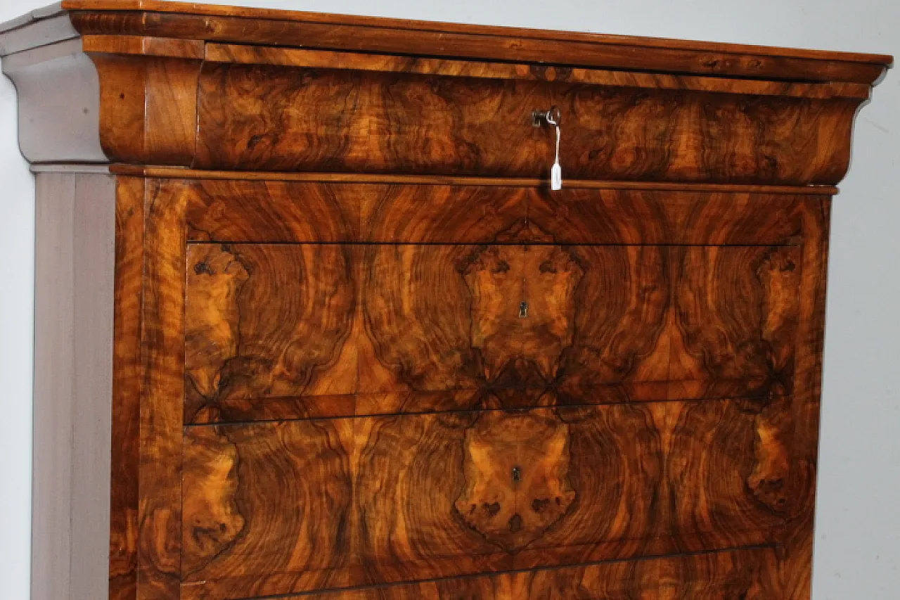 Cappuccino Louis Philippe chest of drawers in walnut, 1860s 2