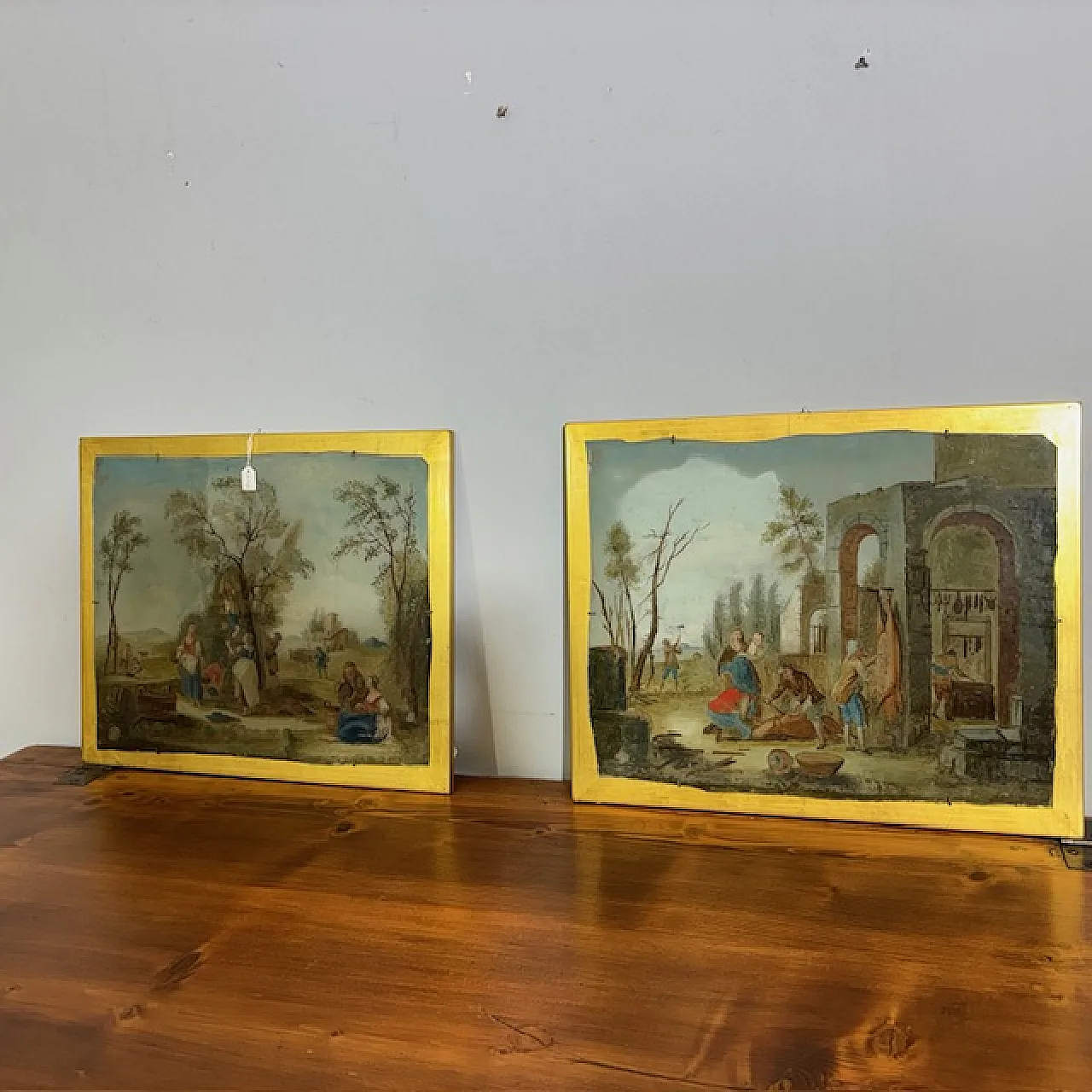 Pair of Venetian capriccio paintings on glass, 18th century 1