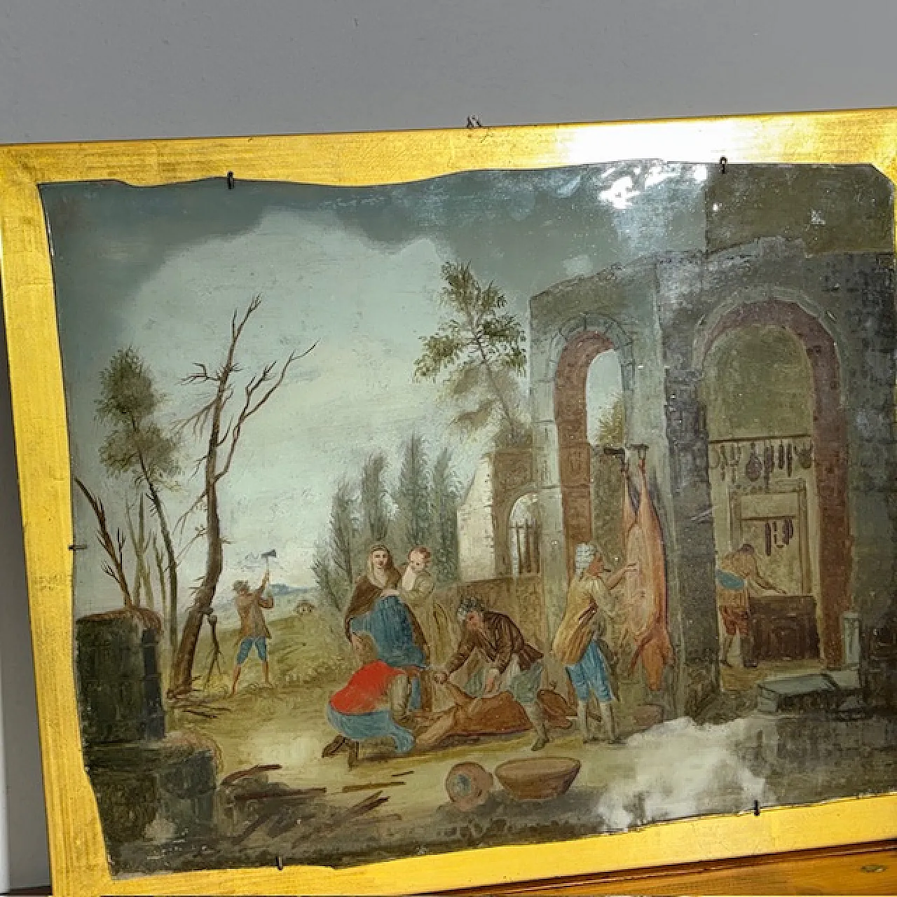 Pair of Venetian capriccio paintings on glass, 18th century 7