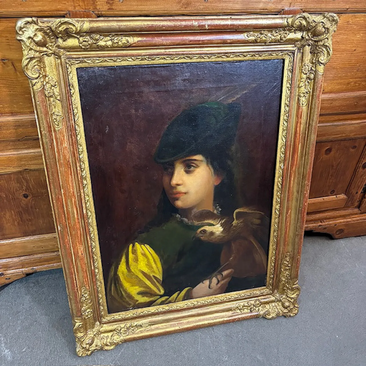 Falconier, oil painting on canvas in gilded frame, 19th century 1