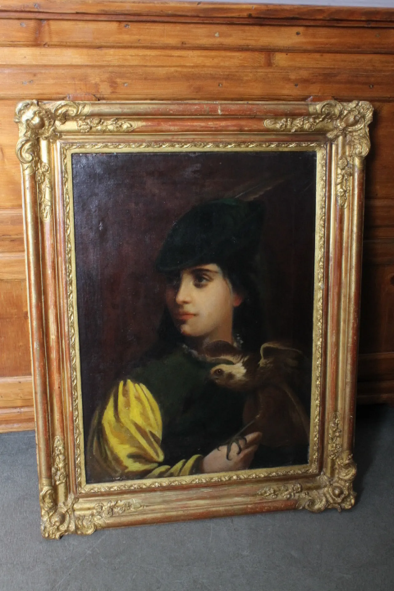 Falconier, oil painting on canvas in gilded frame, 19th century 6