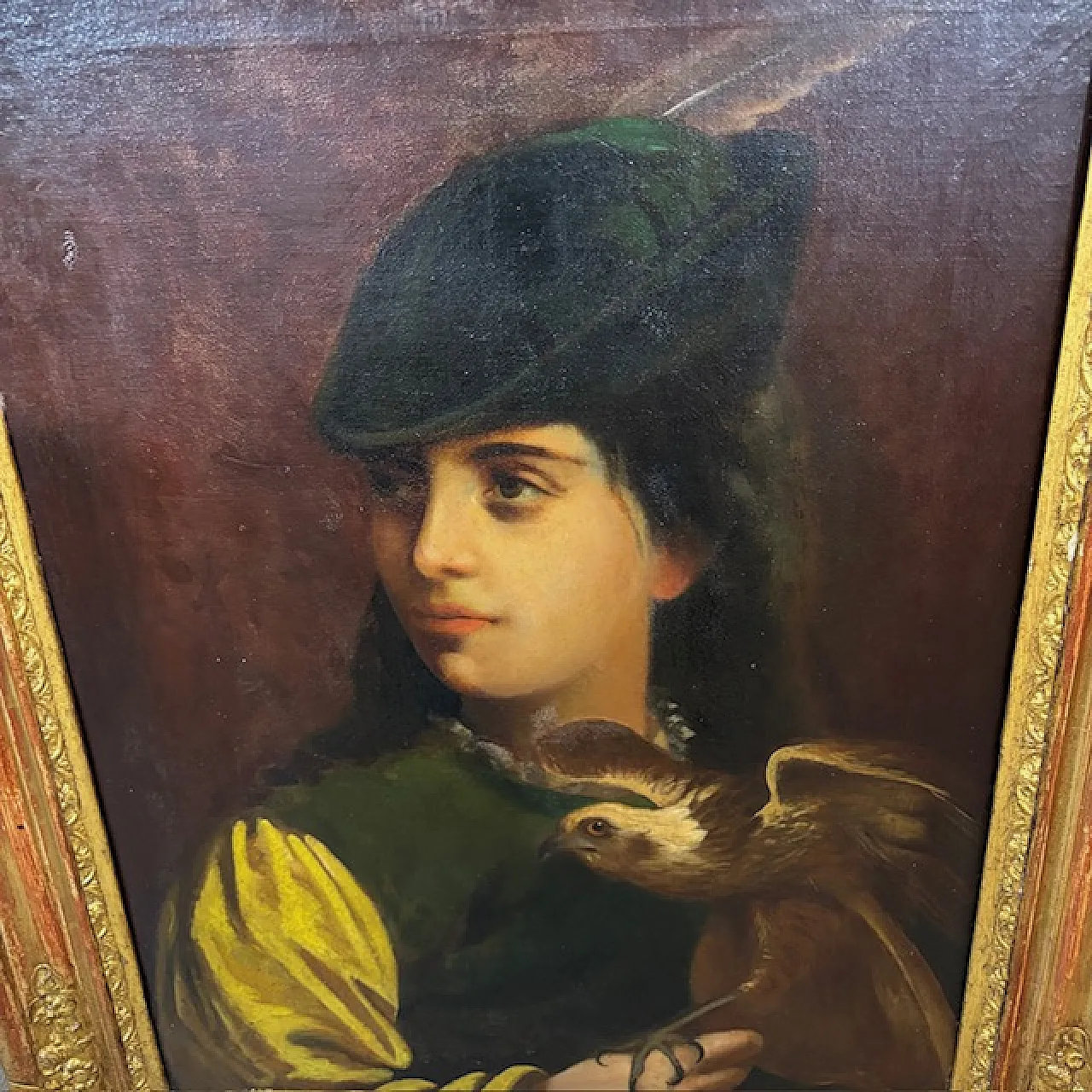 Falconier, oil painting on canvas in gilded frame, 19th century 13