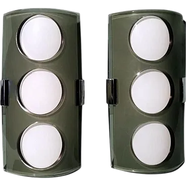 Pair of Veca-style wall lights with double glass, late 20th century