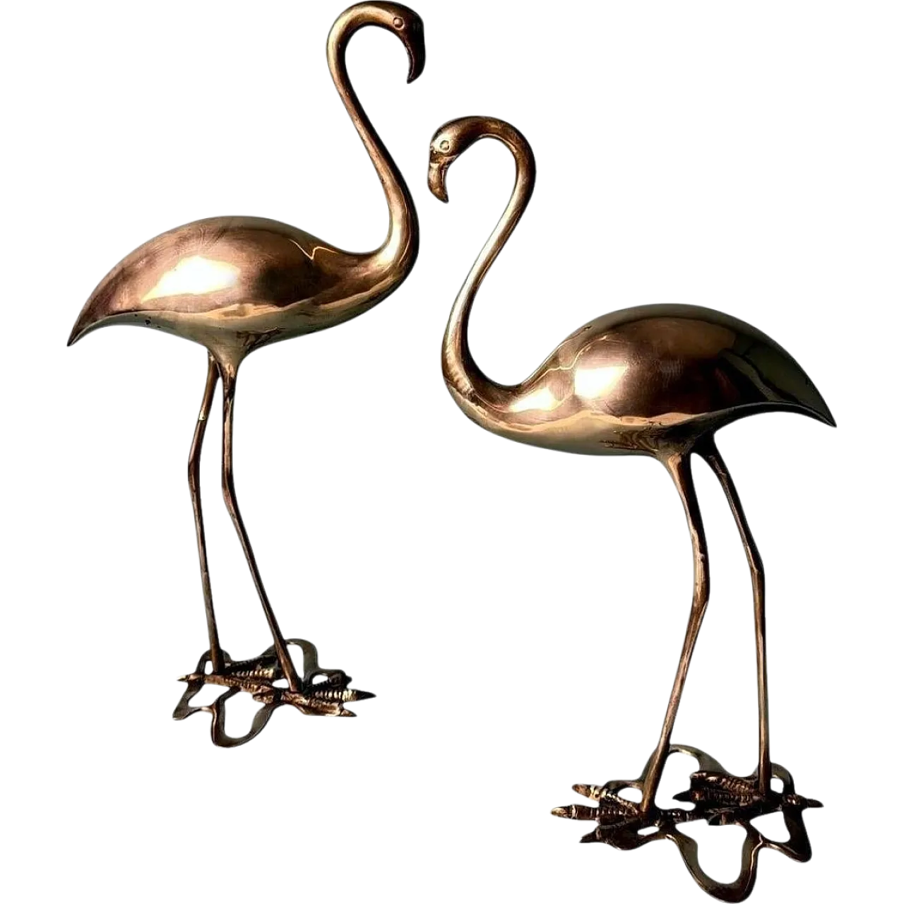 Pair of brass flamingo sculptures in a basin, 1970s 19