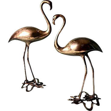 Pair of brass flamingo sculptures in a basin, 1970s