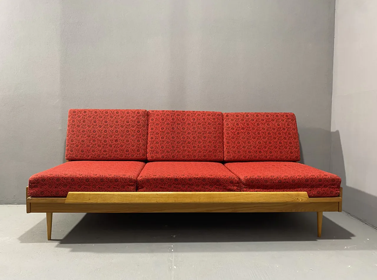 Drevotvar beech folding sofa bed, 1970s 2