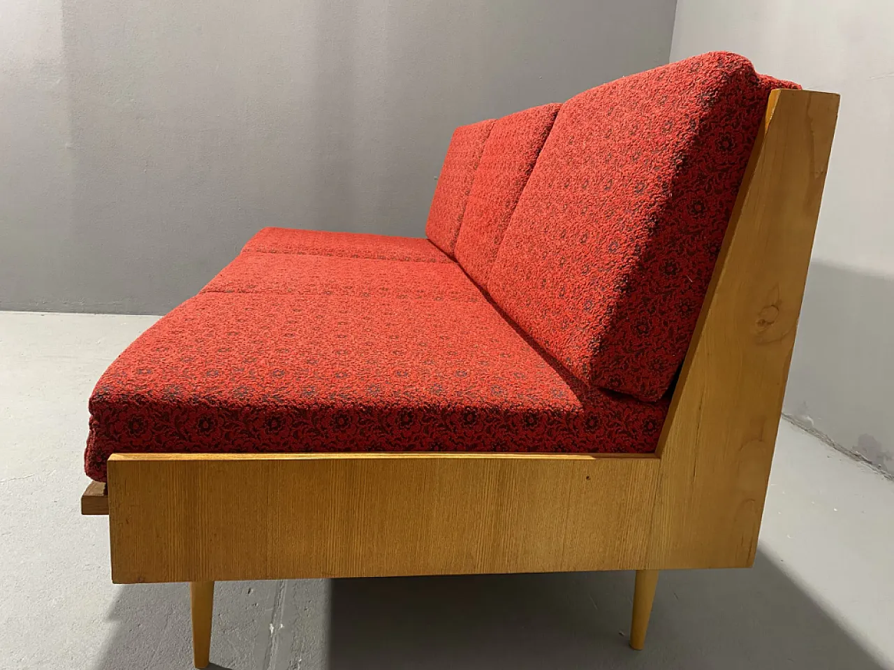 Drevotvar beech folding sofa bed, 1970s 8