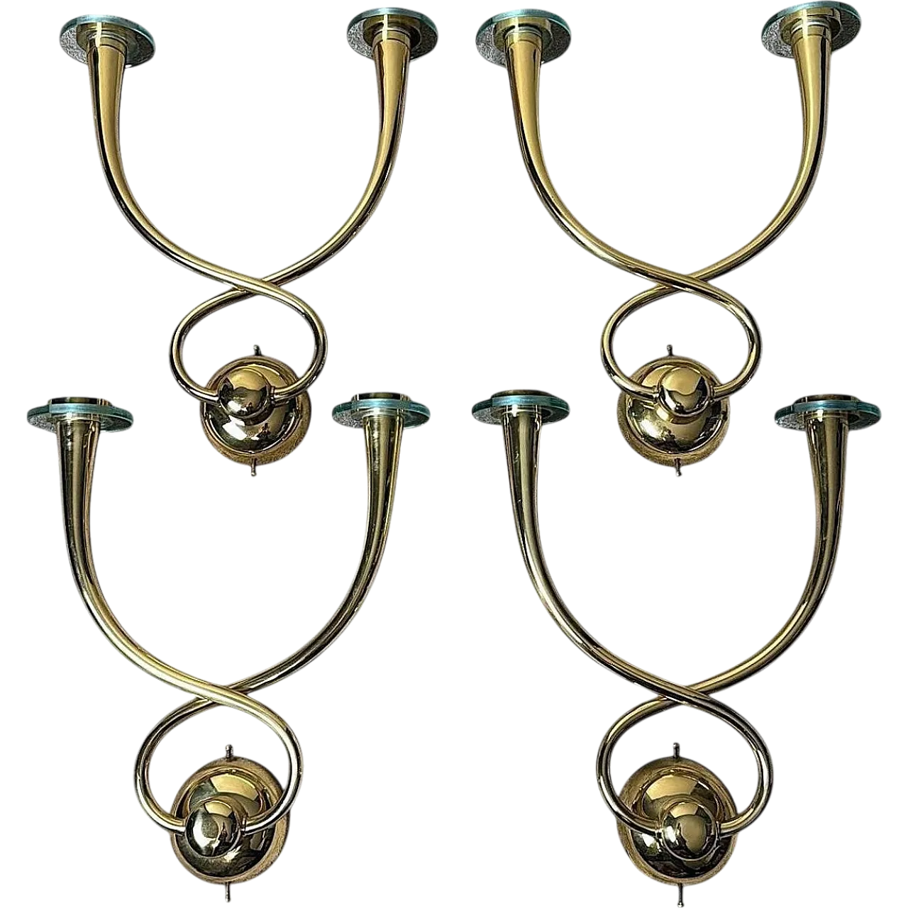 4 Brass applications with crystal bobeches, 1960s 20