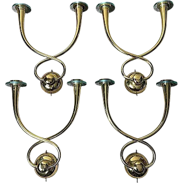 4 Brass applications with crystal bobeches, 1960s