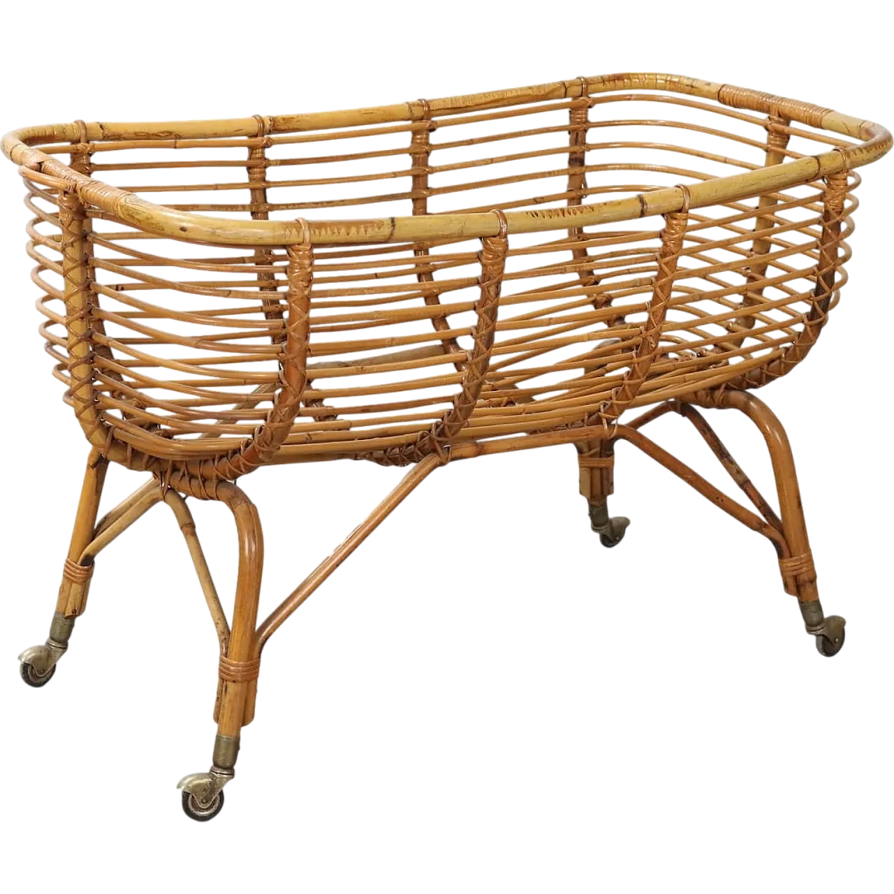 Bamboo cradle with brass wheels, 1960s 8