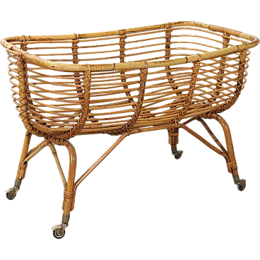 Bamboo cradle with brass wheels, 1960s