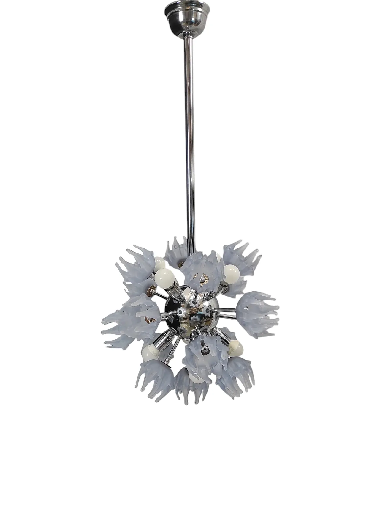 Suspension chandelier in chromed steel and Murano glass, 1970s 2