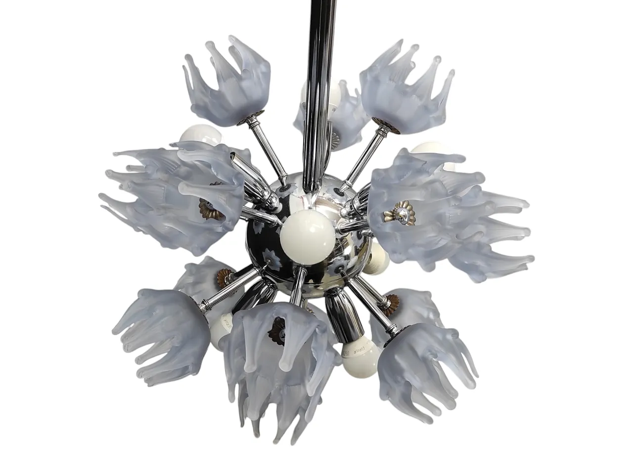 Suspension chandelier in chromed steel and Murano glass, 1970s 3