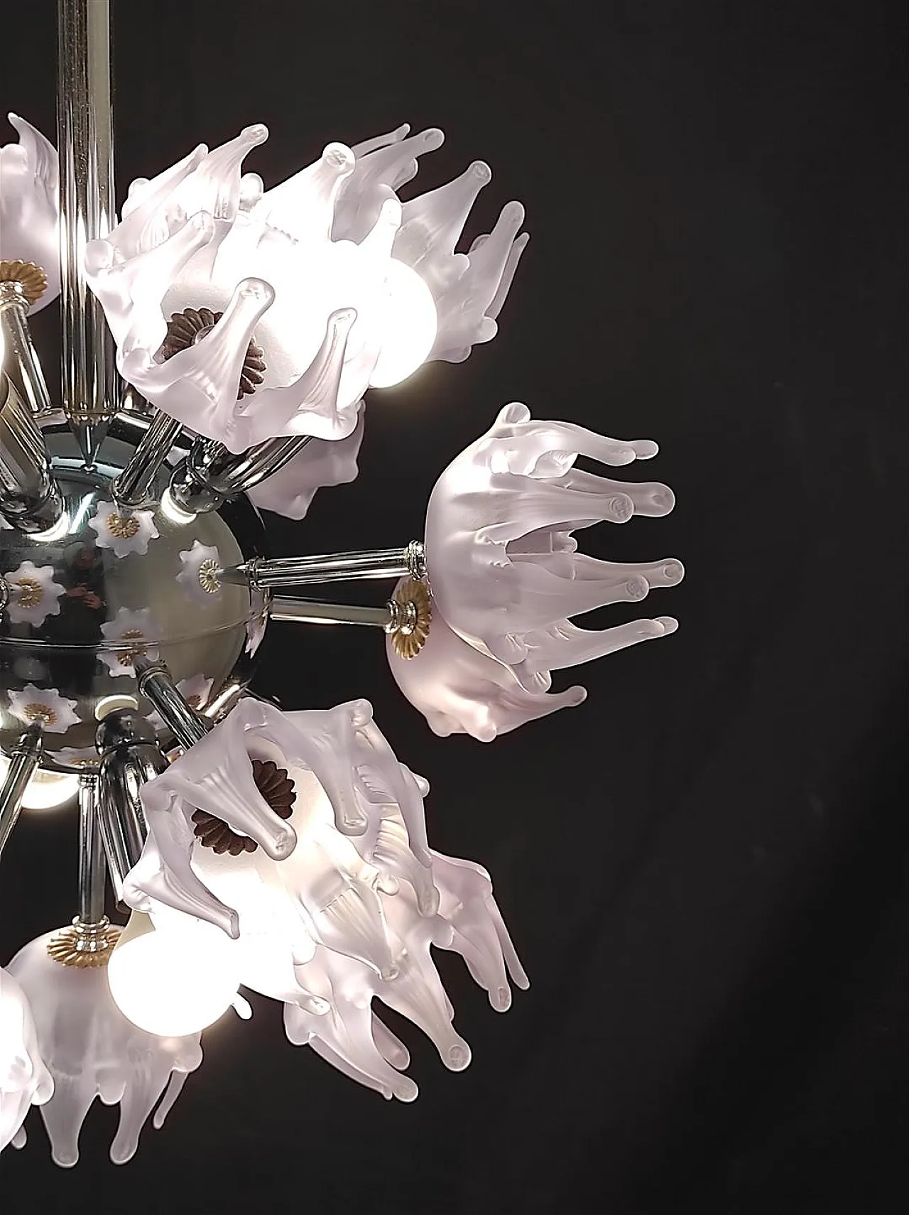 Suspension chandelier in chromed steel and Murano glass, 1970s 10