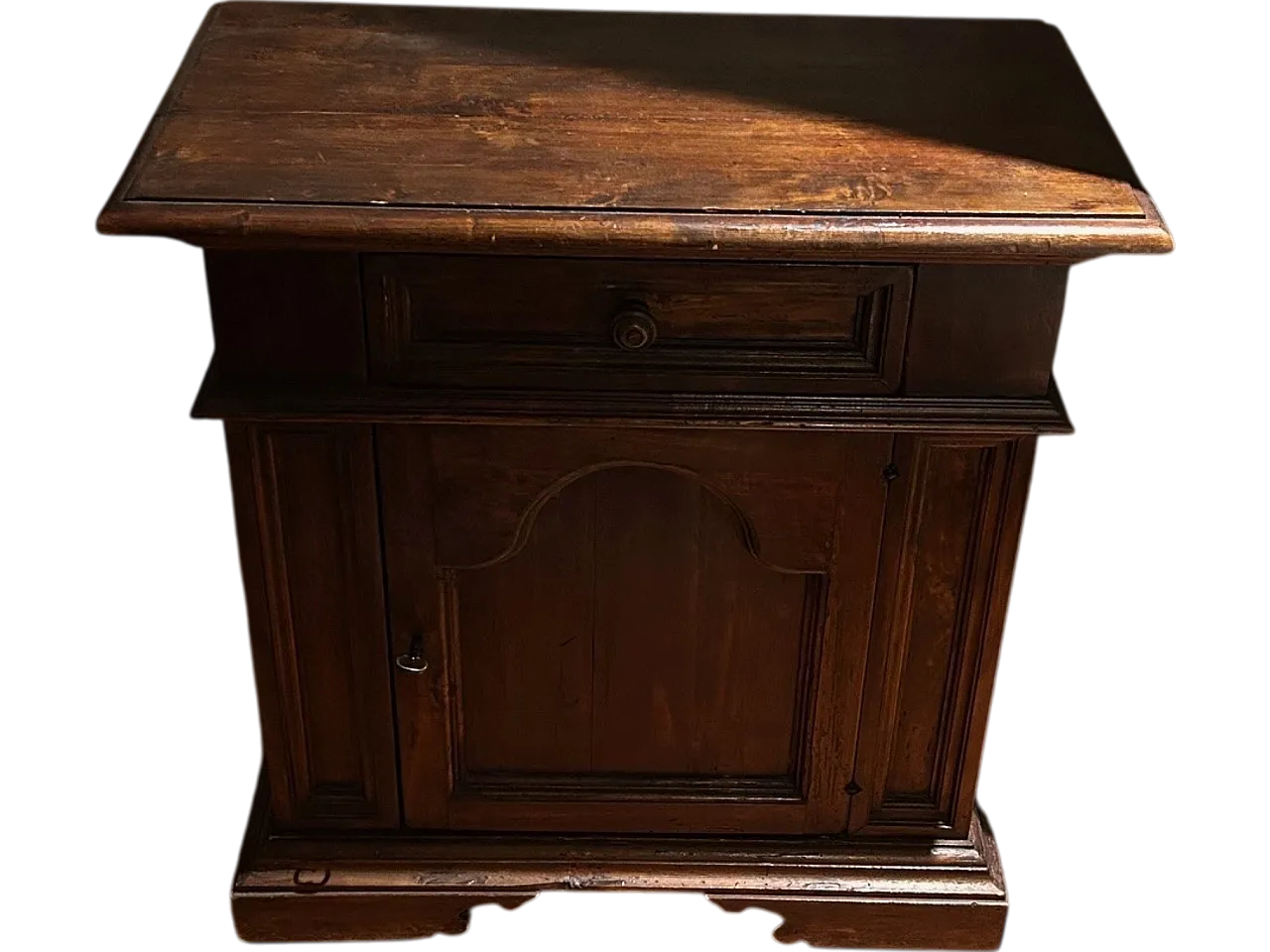 Rustic side table container with one drawer and door, 19th century 5