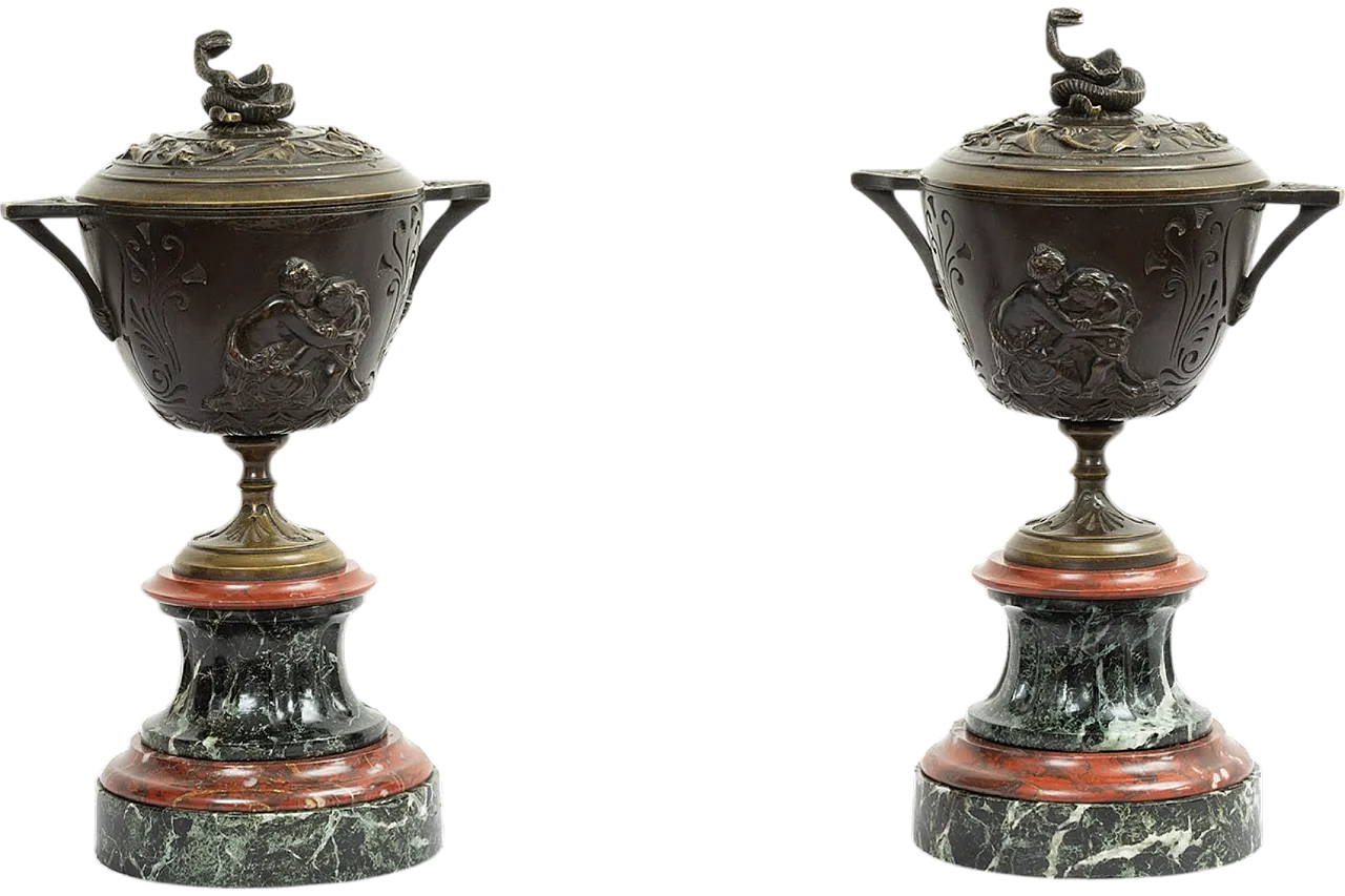 Napoleon III cassolette in bronze and red and green marble, 19th c. 7