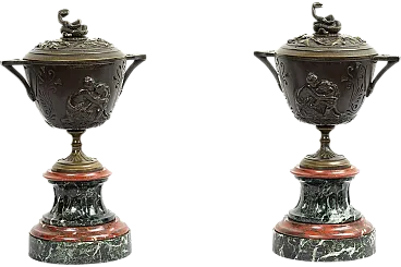 Napoleon III cassolette in bronze and red and green marble, 19th c.