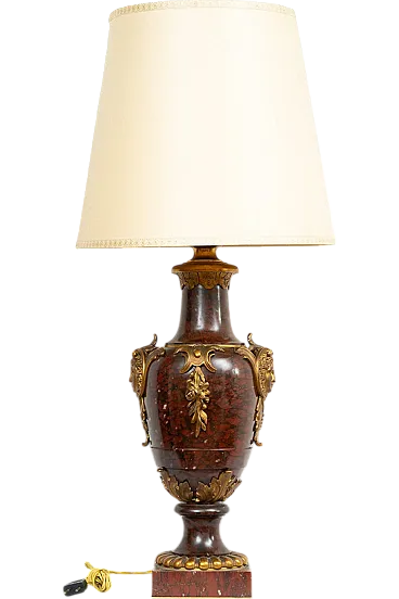 French Napoleon III vase/lamp in red Griotte marble, 19th century