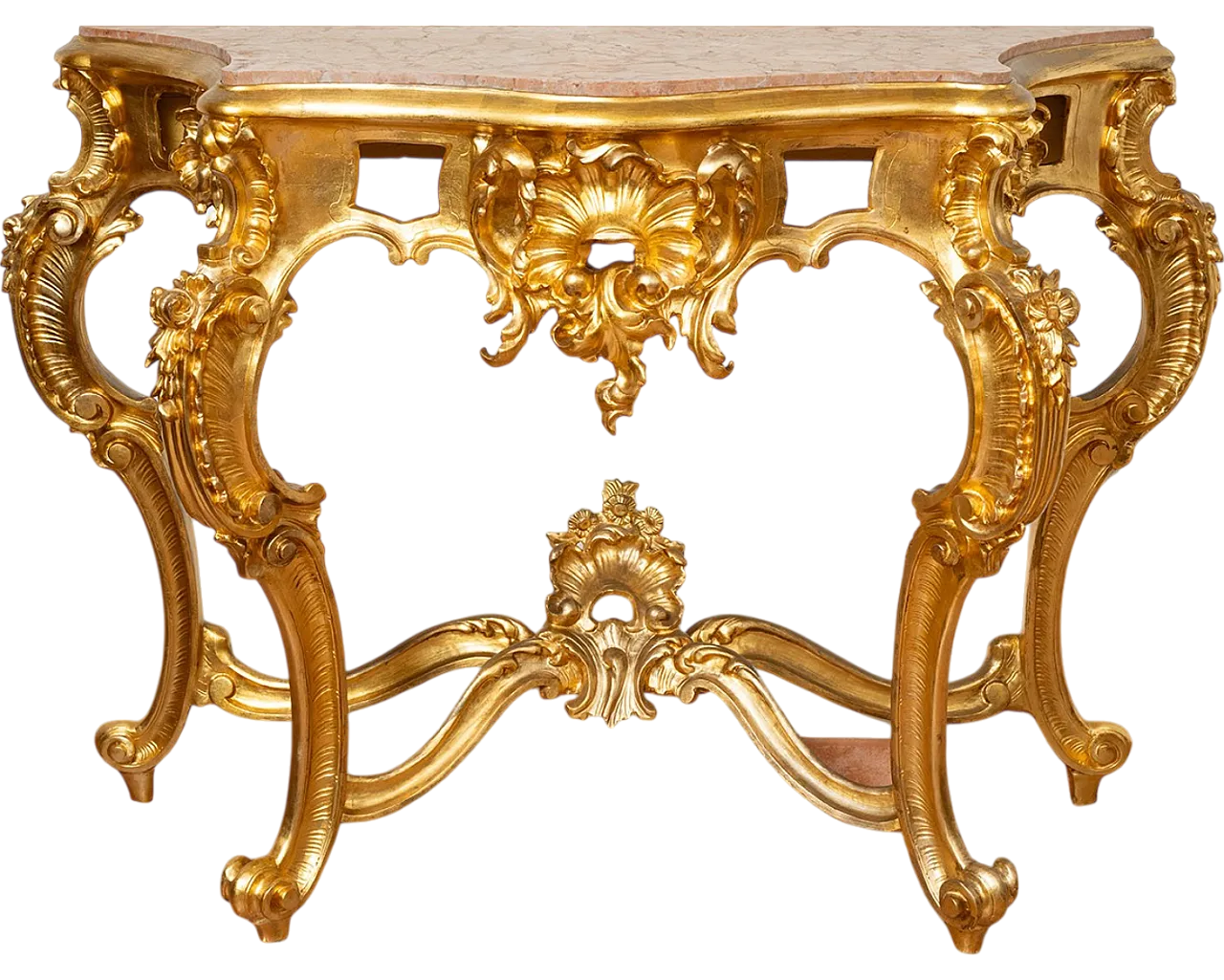 Louis Philippe Neapolitan console in gilded and carved wood, '800 6