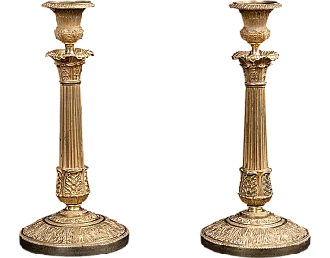 Pair of French Empire candlesticks in gilded bronze, 19th century