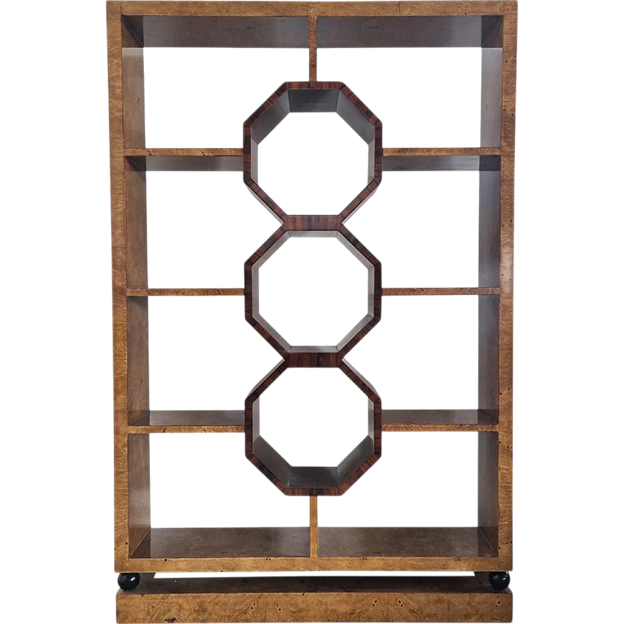 Deco style wooden bookcase in burl, 1980s 11