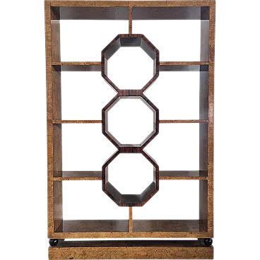 Deco style wooden bookcase in burl, 1980s