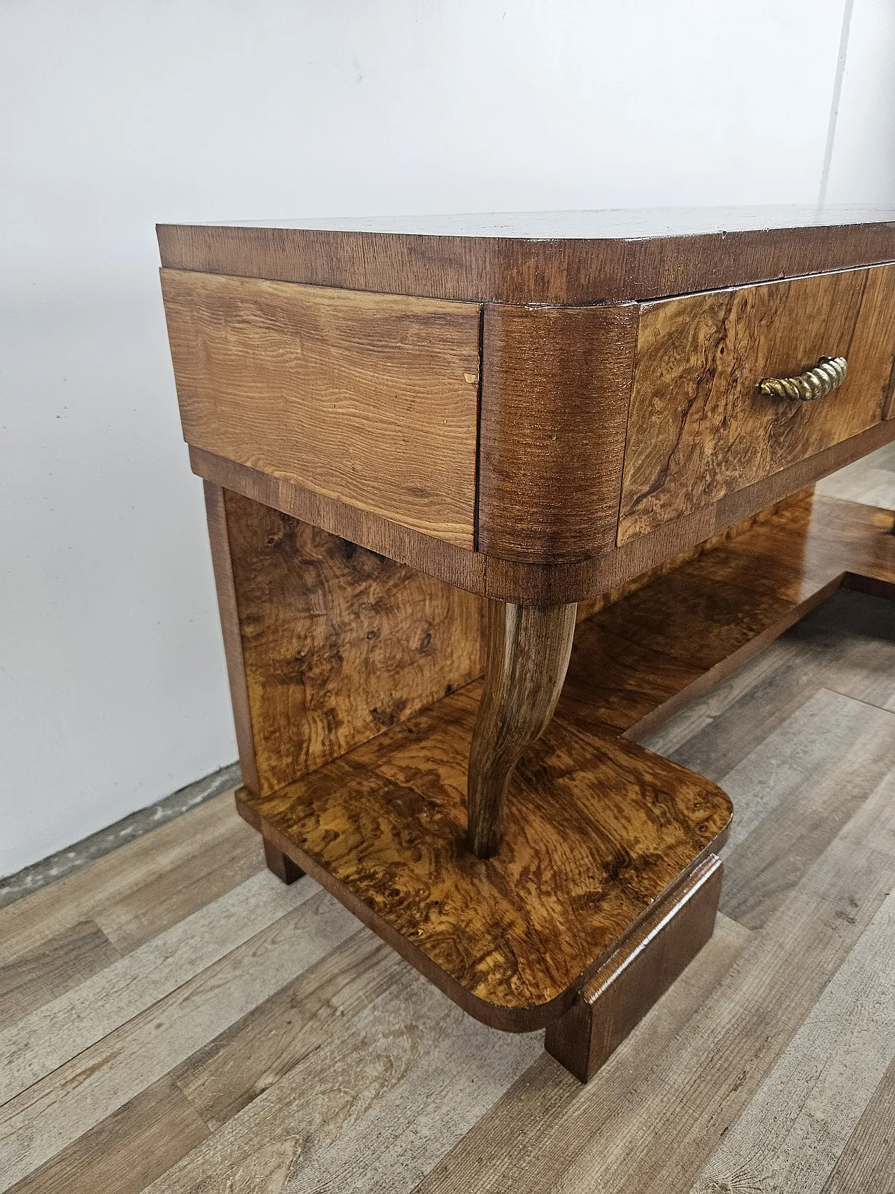 Art Deco console in walnut root with 3 drawers, 1930s 4