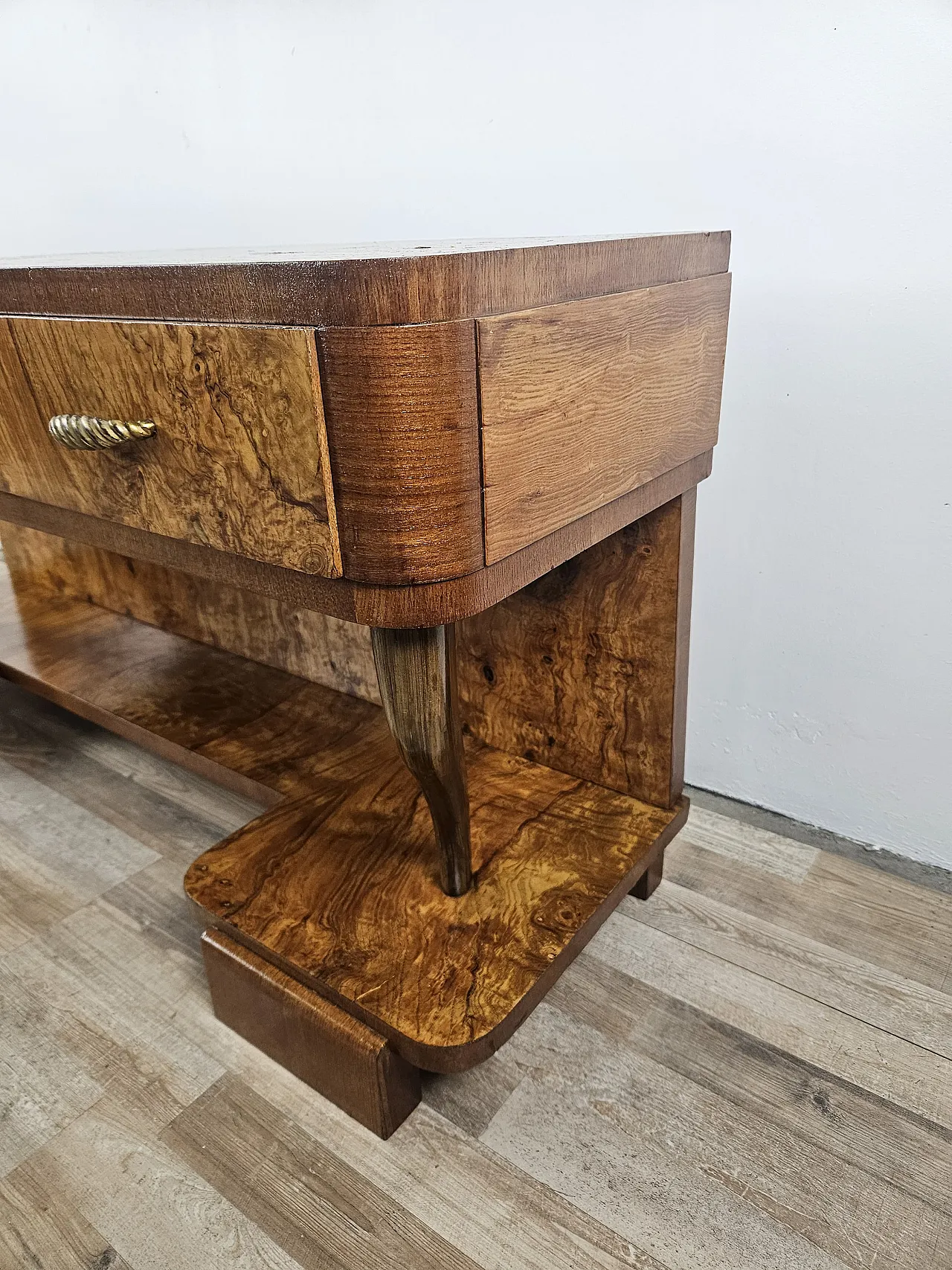 Art Deco console in walnut root with 3 drawers, 1930s 5