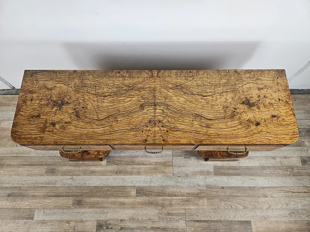 Art Deco console in walnut root with 3 drawers, 1930s 6