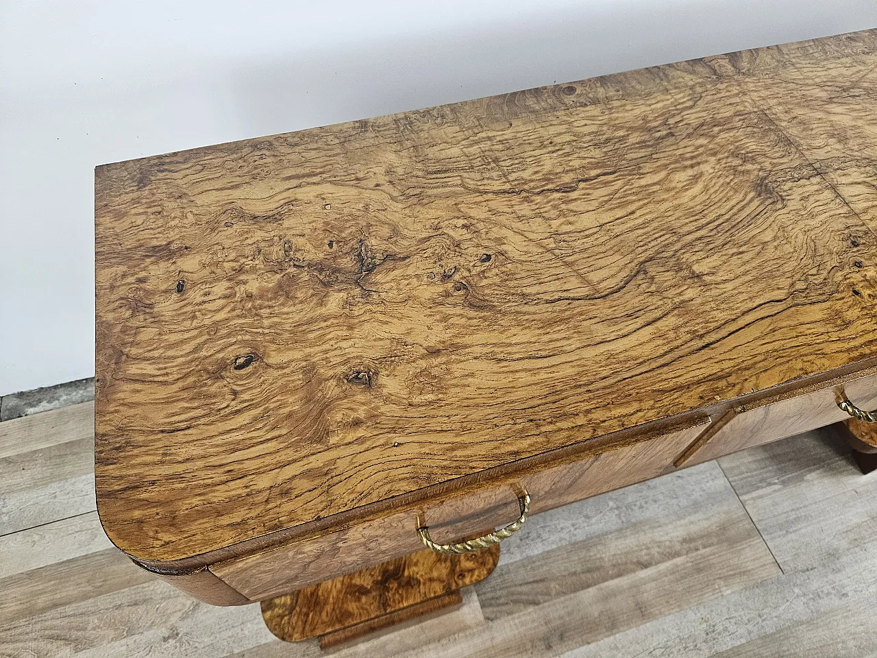 Art Deco console in walnut root with 3 drawers, 1930s 7