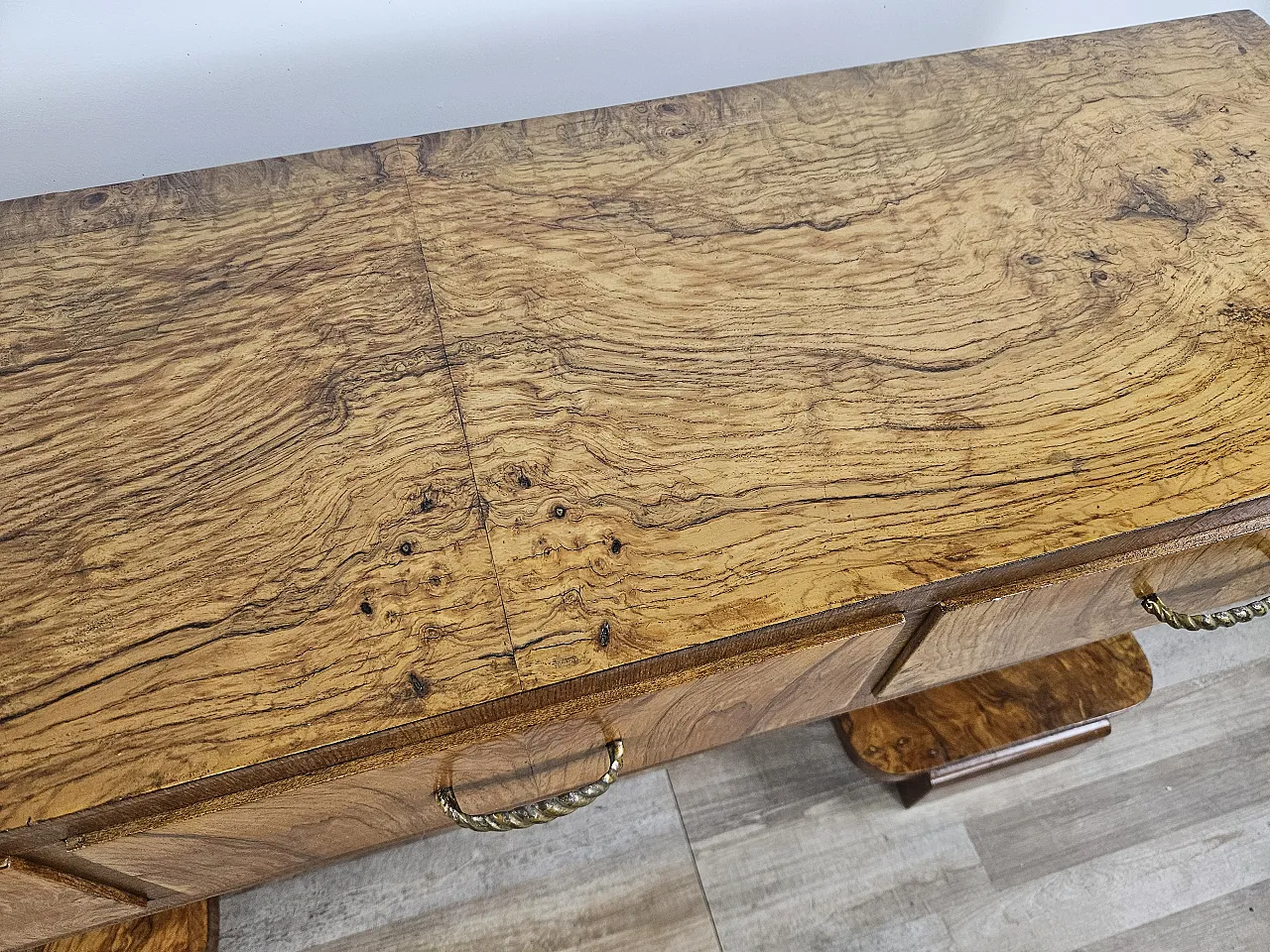 Art Deco console in walnut root with 3 drawers, 1930s 8