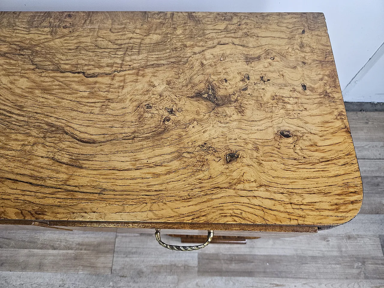 Art Deco console in walnut root with 3 drawers, 1930s 9