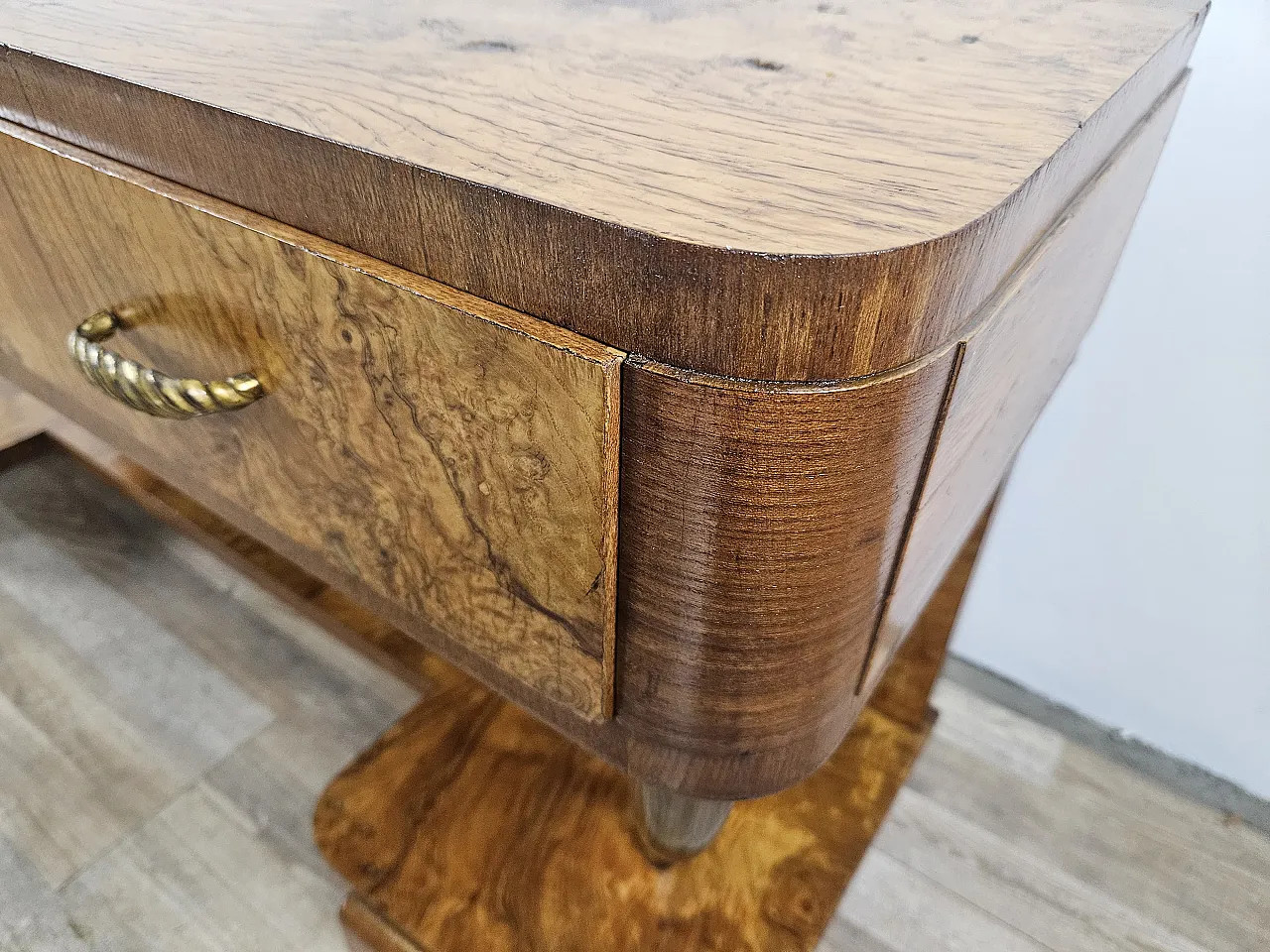 Art Deco console in walnut root with 3 drawers, 1930s 10