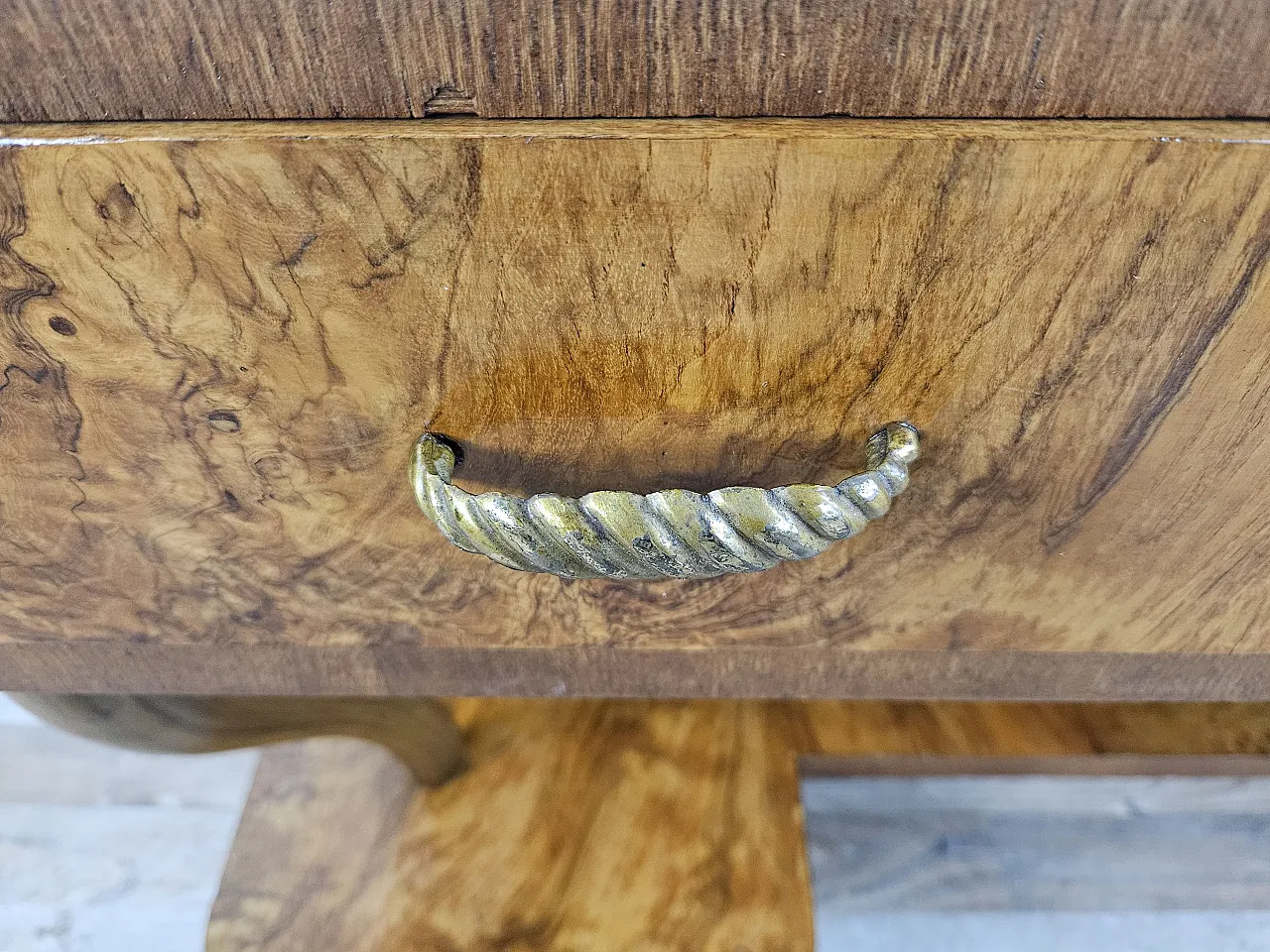 Art Deco console in walnut root with 3 drawers, 1930s 14