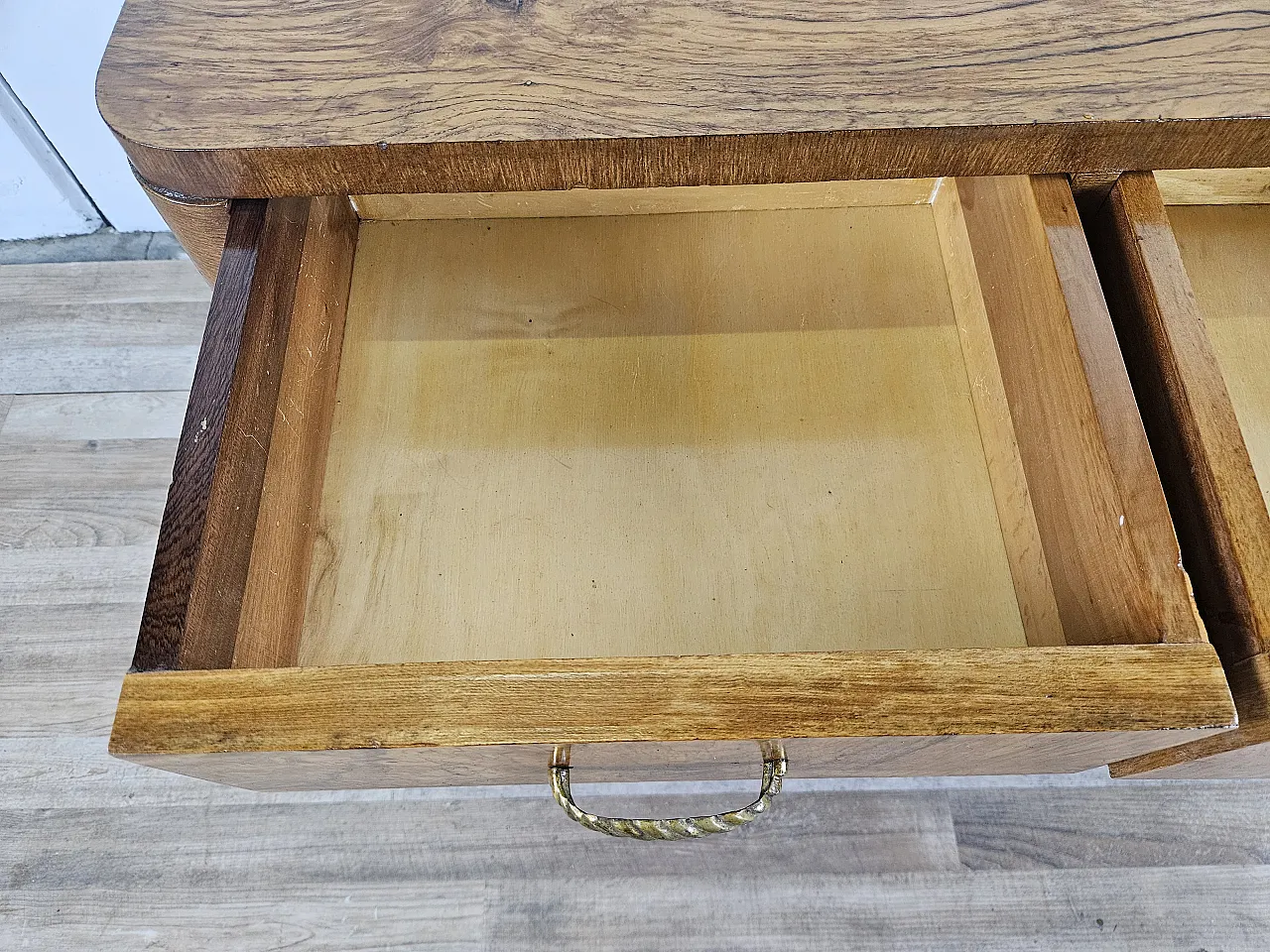 Art Deco console in walnut root with 3 drawers, 1930s 16