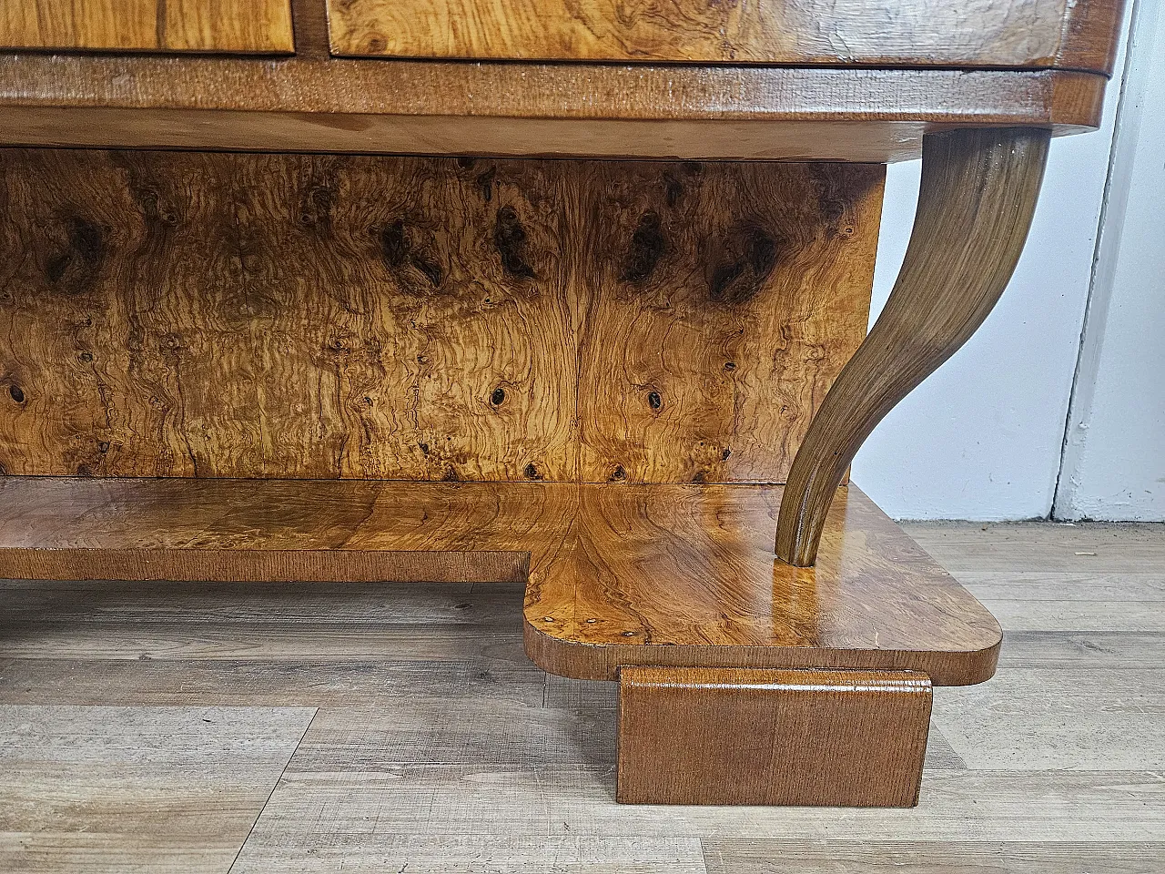 Art Deco console in walnut root with 3 drawers, 1930s 19