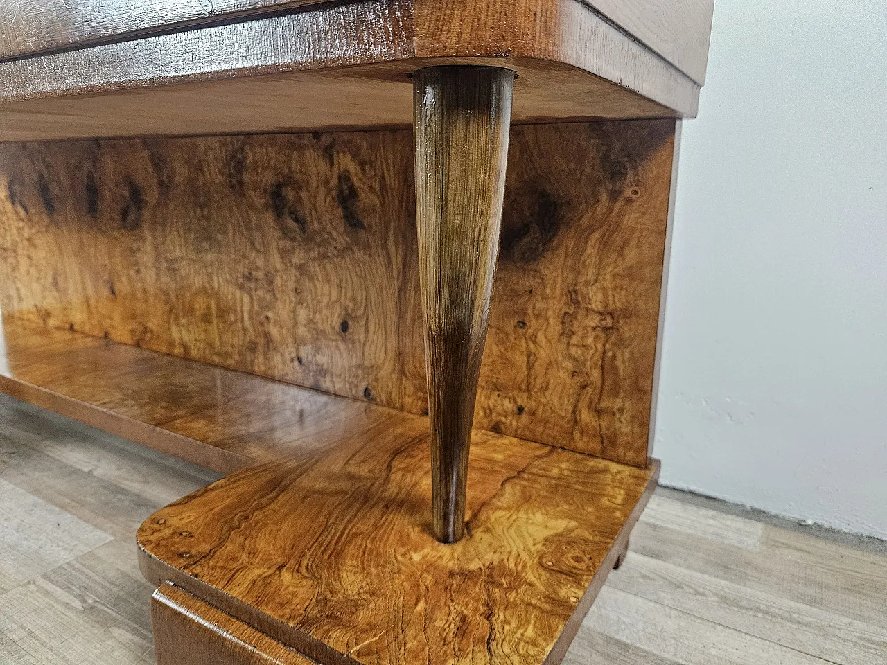 Art Deco console in walnut root with 3 drawers, 1930s 21