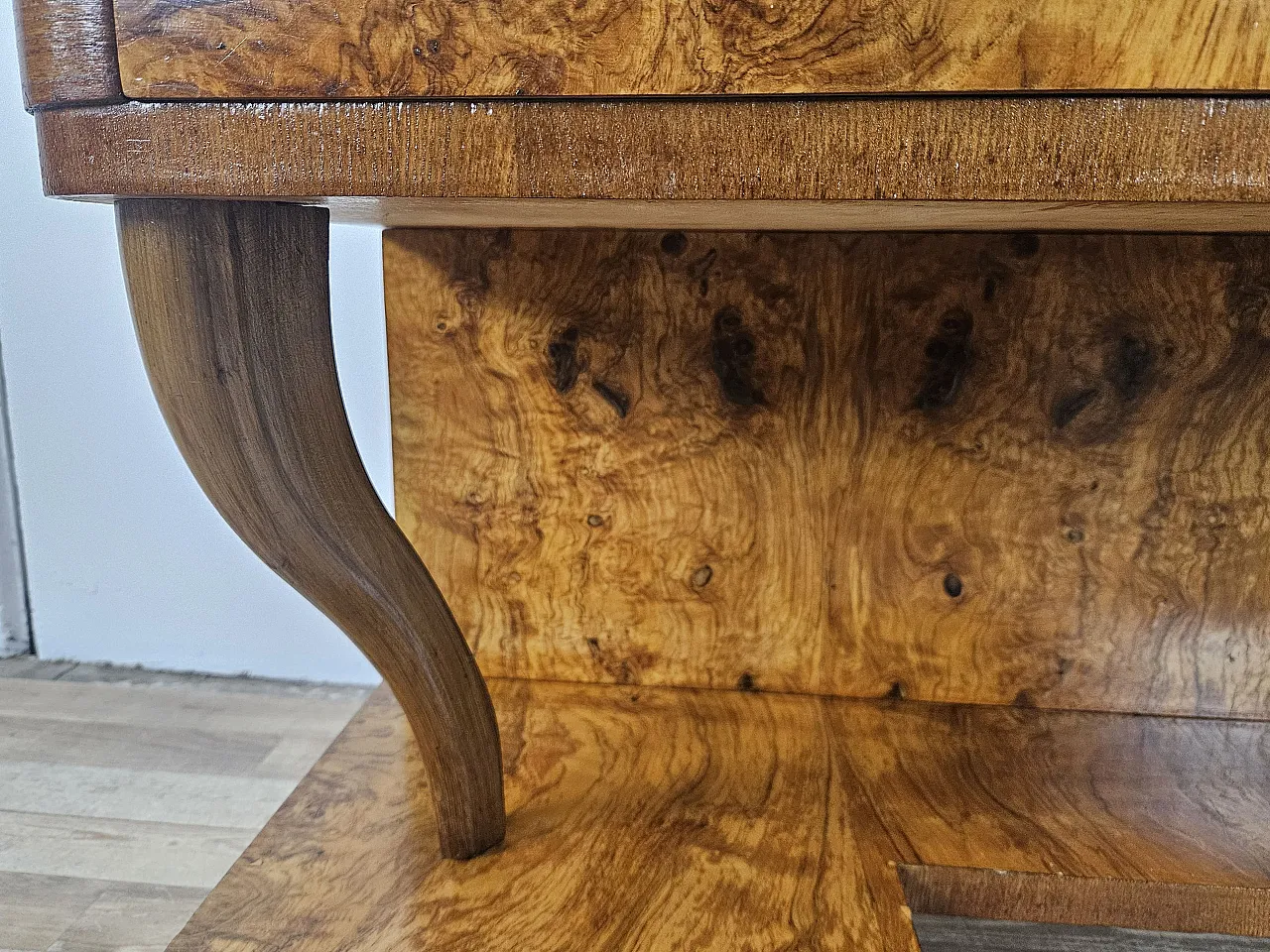 Art Deco console in walnut root with 3 drawers, 1930s 24