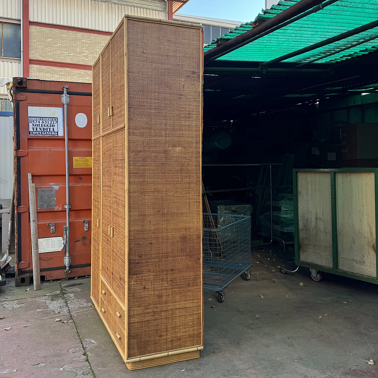 Large wicker and bamboo wardrobe, 70s 5