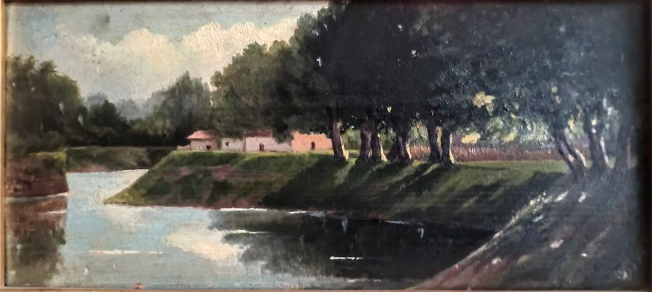 "Paesaggio Fluviale" firmato Caretti, olio su tavola, '800 3