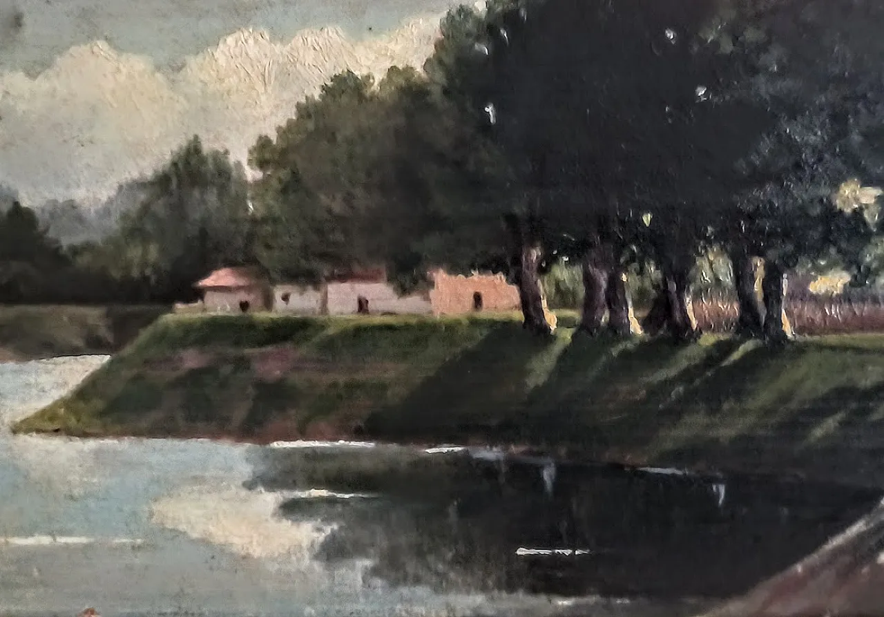 "Paesaggio Fluviale" firmato Caretti, olio su tavola, '800 5