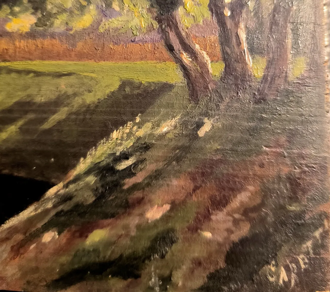 "Paesaggio Fluviale" firmato Caretti, olio su tavola, '800 8