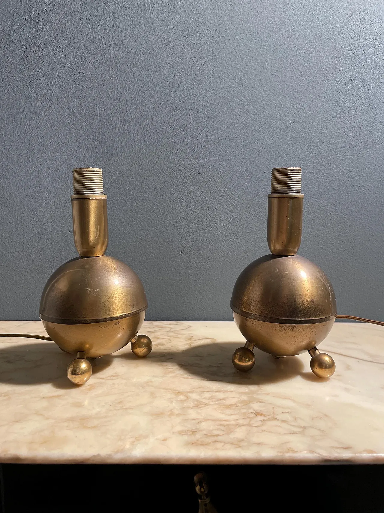 Coppia lampade pair lamps brass ottone Art Deco, 60s 1